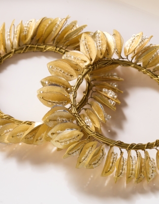 Gold Glass Beaded Wreath Napkin Rings – Set of 4