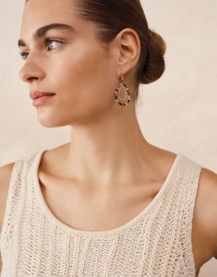 Gold Plated Beaded Double Teardrop Earrings