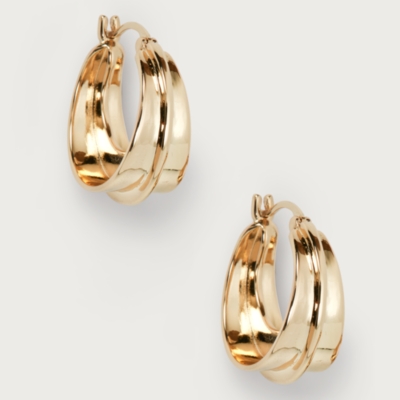 Gold Plated Chunky Ridge Midi Hoop Earrings