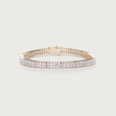 Gold Plated Cubic Zirconia Baguette Stone Tennis Bracelet