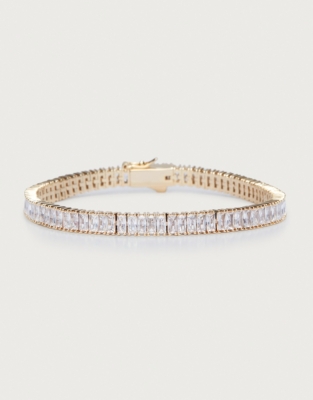 Gold Plated Cubic Zirconia Baguette Stone Tennis Bracelet