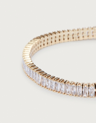 Gold Plated Cubic Zirconia Baguette Stone Tennis Bracelet