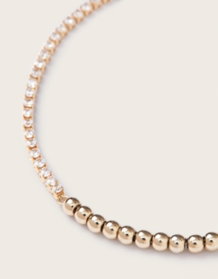 Gold-Plated Cubic Zirconia Beaded Tennis Bracelet 