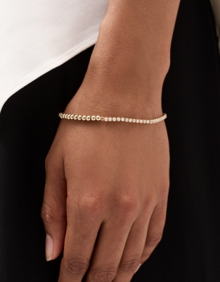 Gold-Plated Cubic Zirconia Beaded Tennis Bracelet 