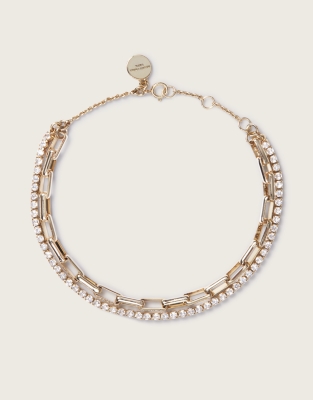 Gold-Plated Cubic Zirconia Double-Chain Bracelet