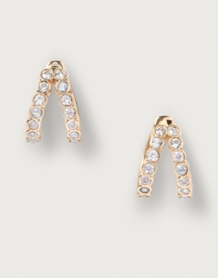 Gold Plated Cubic Zirconia Double Huggie Earrings