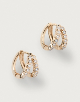 Gold Plated Cubic Zirconia Double Huggie Earrings