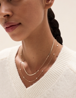 Gold-Plated Cubic Zirconia Double-Layer Necklace