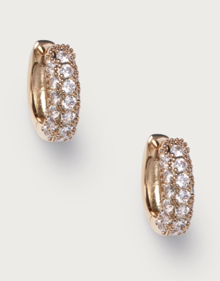 Gold Plated Cubic Zirconia Huggie Hoop Earrings