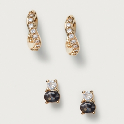 Gold Plated Cubic Zirconia Jet Stone Earrings – Set of 2