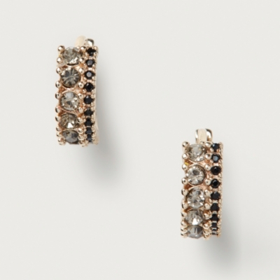 Gold Plated Cubic Zirconia Jet Stone Huggie Earrings