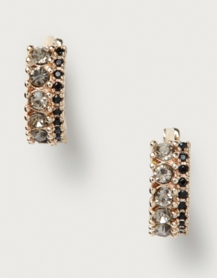 Gold Plated Cubic Zirconia Jet Stone Huggie Earrings