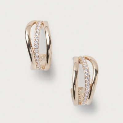 Gold Plated Cubic Zirconia Wave Hoop Earrings