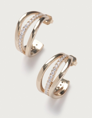 Gold Plated Cubic Zirconia Wave Hoop Earrings