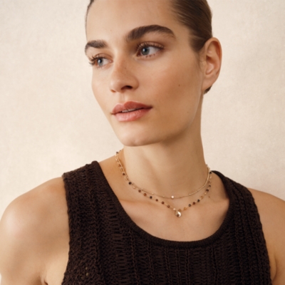 Gold Plated Double Chain Beaded Necklace