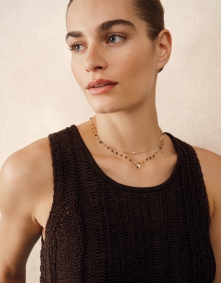 Gold Plated Double Chain Beaded Necklace