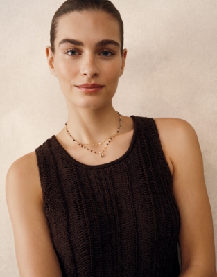 Gold Plated Double Chain Beaded Necklace
