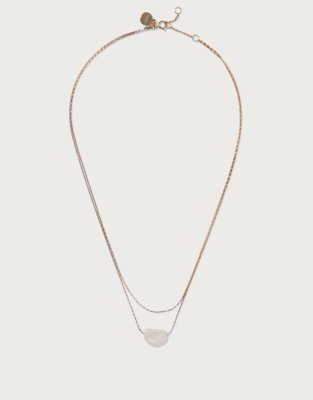 Gold Plated Double Chain Resin Pendant Necklace