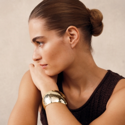 Gold Plated Hammered Bangle Cuff Bracelet
