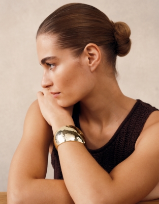 Gold Plated Hammered Bangle Cuff Bracelet