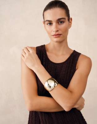 Gold Plated Hammered Bangle Cuff Bracelet