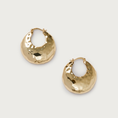Gold Plated Hammered Statement Hoop Earrings