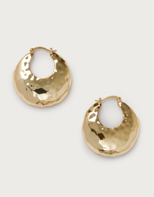 Gold Plated Hammered Statement Hoop Earrings