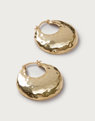 Gold Plated Hammered Statement Hoop Earrings