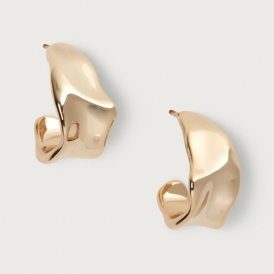 Gold Plated Molten Midi Hoop Earrings