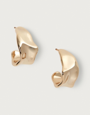 Gold Plated Molten Midi Hoop Earrings