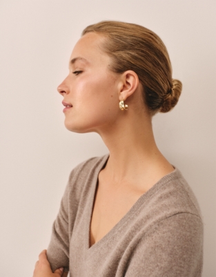 Gold Plated Molten Midi Hoop Earrings