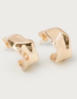 Gold Plated Molten Midi Hoop Earrings