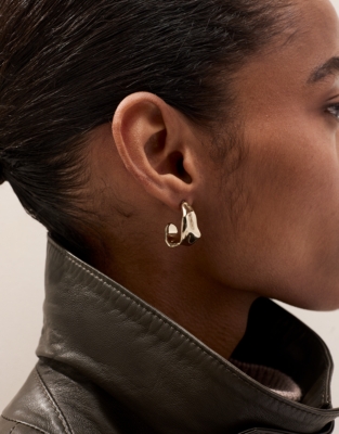 Gold Plated Molten Midi Hoop Earrings
