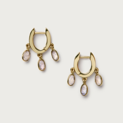 Gold Plated Moonstone Droplet Mini Hoop Earrings