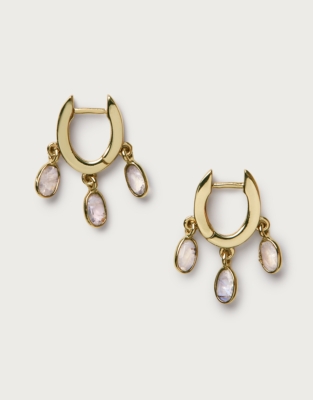 Gold Plated Moonstone Droplet Mini Hoop Earrings