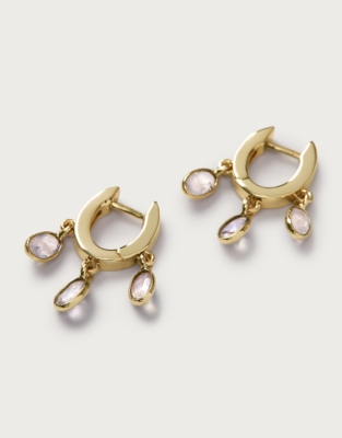 Gold Plated Moonstone Droplet Mini Hoop Earrings