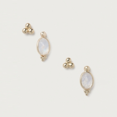 Gold Plated Moonstone Mini Stud Earrings – Set of 2