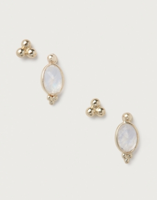 Gold Plated Moonstone Mini Stud Earrings – Set of 2