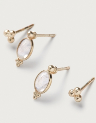 Gold Plated Moonstone Mini Stud Earrings – Set of 2