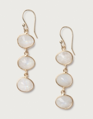 Gold Plated Moonstone Triple Drop Earrings