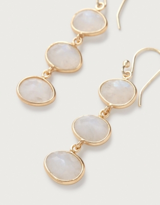 Gold Plated Moonstone Triple Drop Earrings