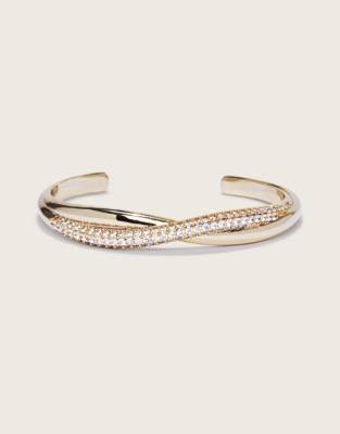 Gold-Plated Pavé Cubic Zirconia Crossover Bangle