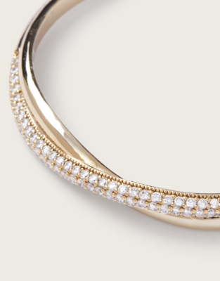 Gold-Plated Pavé Cubic Zirconia Crossover Bangle