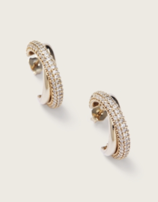 Gold-Plated Pavé Cubic Zirconia Crossover Hoop Earrings