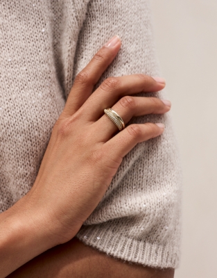 Gold-Plated Pavé Cubic Zirconia Wave Ring