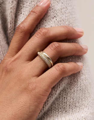 Gold-Plated Pavé Cubic Zirconia Wave Ring