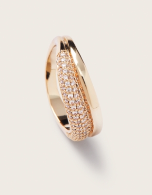 Gold-Plated Pavé Cubic Zirconia Wave Ring