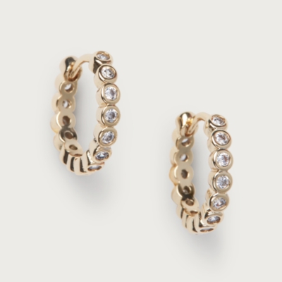 Gold Plated Set Stone Huggie Earrings