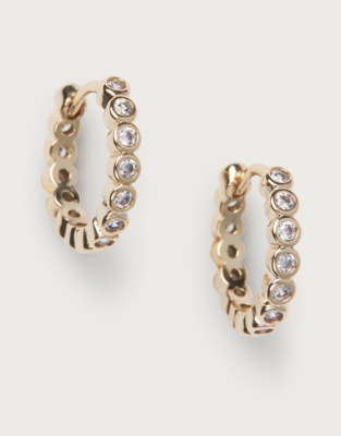 Gold Plated Set Stone Huggie Earrings