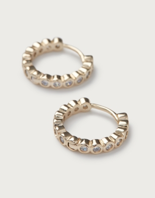 Gold Plated Set Stone Huggie Earrings